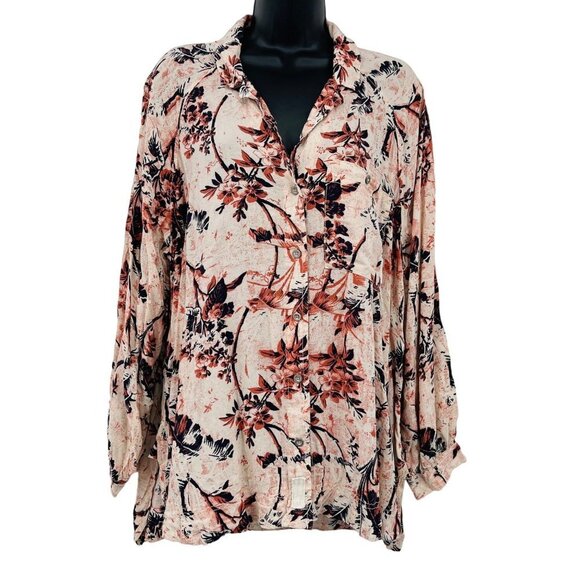 Free People It's‎ A Vibe Hawaiian Shirt Womens M Oversized Relaxed Summer Top - Picture 1 of 10